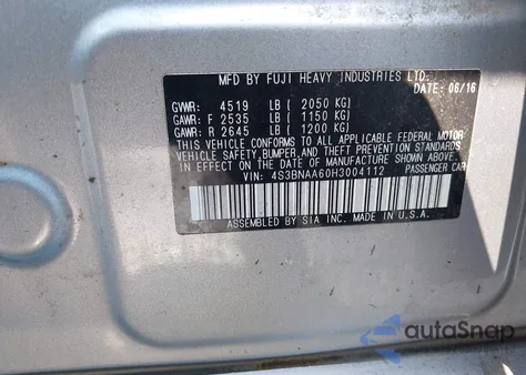 2017 Subaru Legacy 2.5I z USA, uszkodzony, nr VIN 4S3BNAA60H3004112